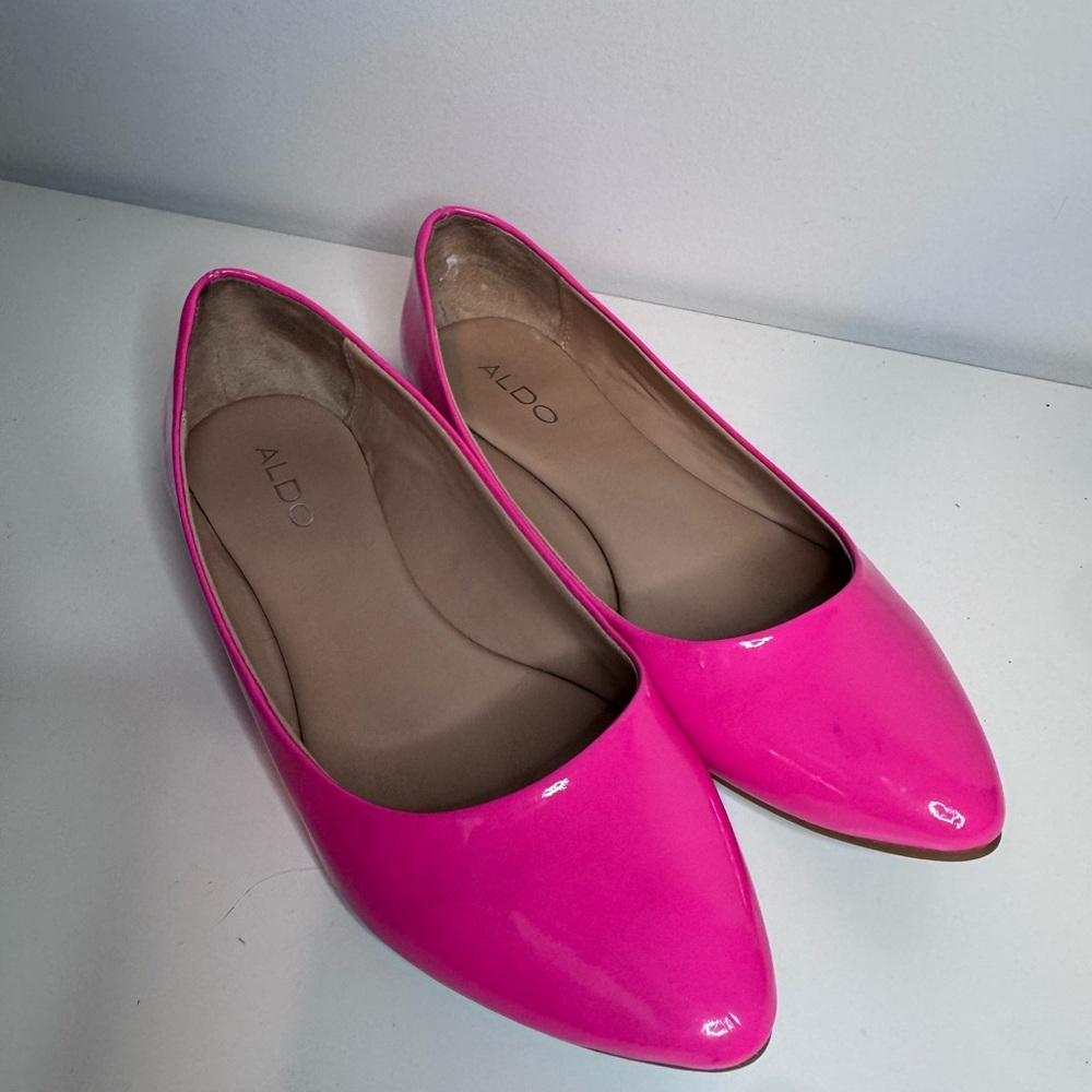 ALDO pointed-toe ballet flats in hot pink patent leather